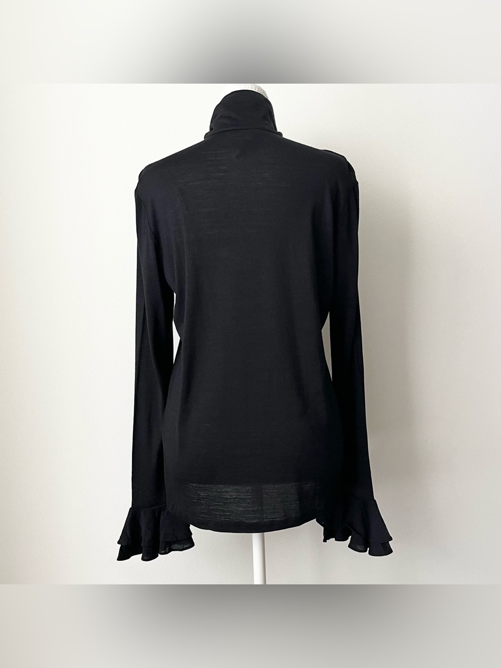 Ralph Lauren Blue Label Women's 100% Silk Ruffled Front Tie Blouse Black Size L - Picture 3 of 9
